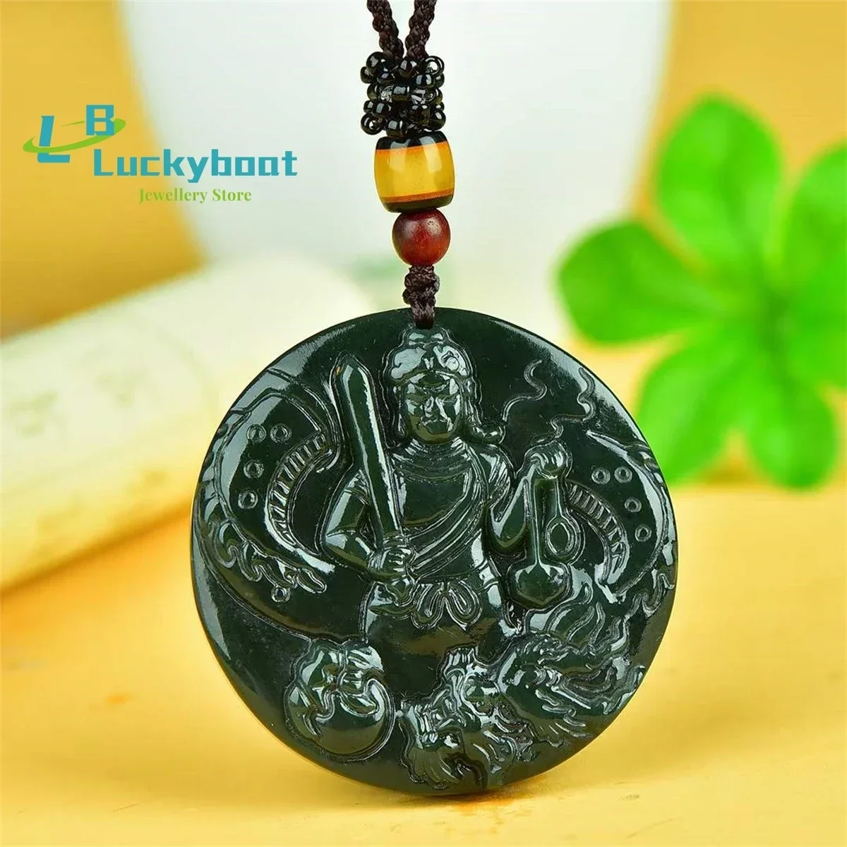 Natural Hetian Qingyu Dragon Riding Guanyin Round Card Pendant is Simple Personalized Exquisite and Versatile for Men and Women