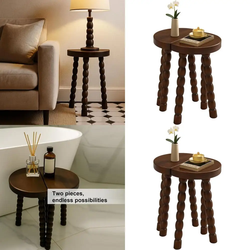 

Half-Round Walnut Accent Stool - 19.5 Wooden Bobbin Leg Side Table for Home Decor