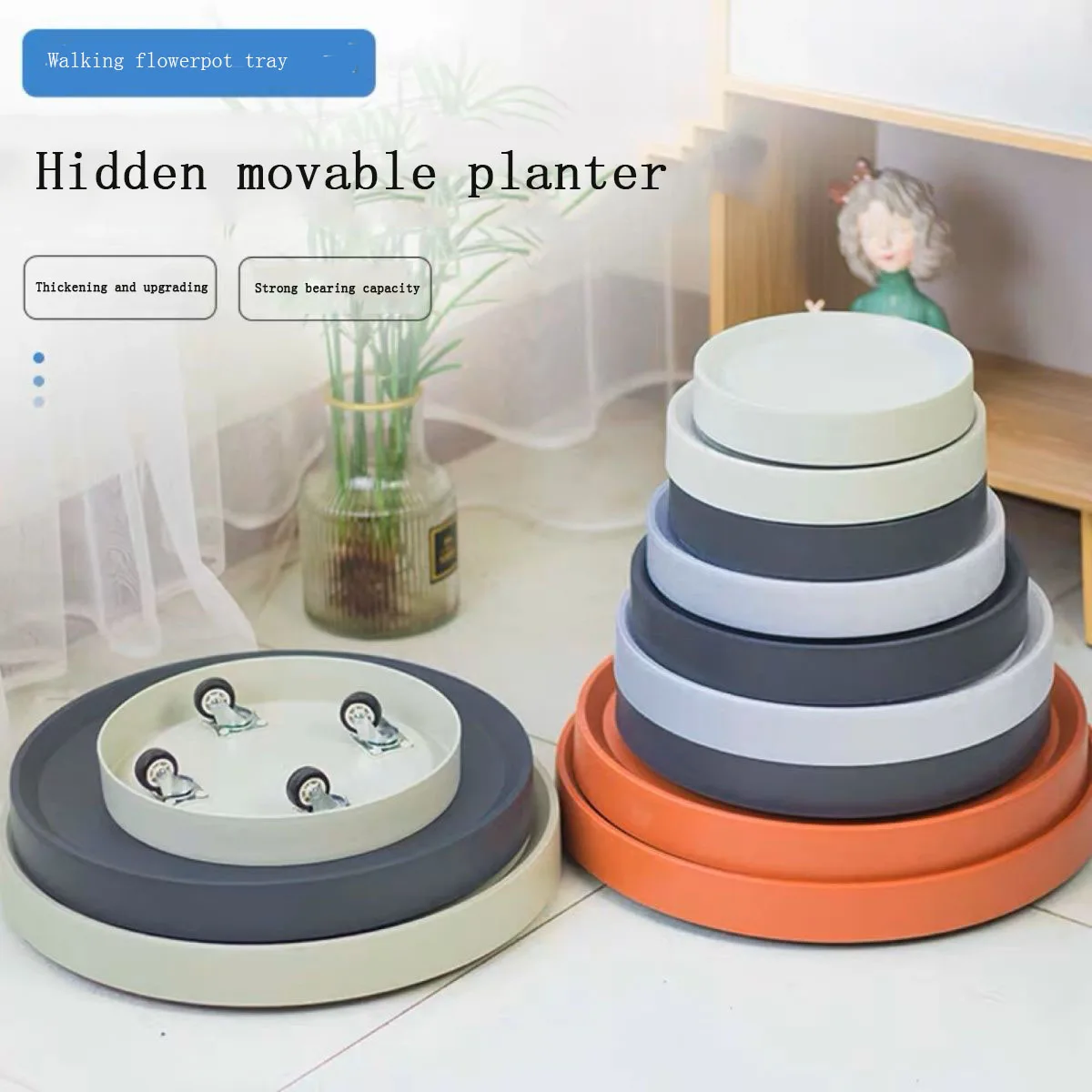 Mobiele Bloempot Lade Base Universele Wiel Met Wiel Bloem Schijf Slepen Roller Katrol Wit Plastic Verborgen Onzichtbare Wiel