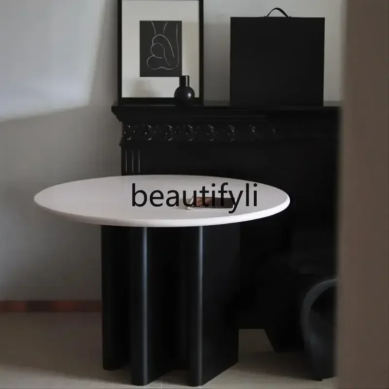 

FG10Round table dining table cream white wood French modern high-end table