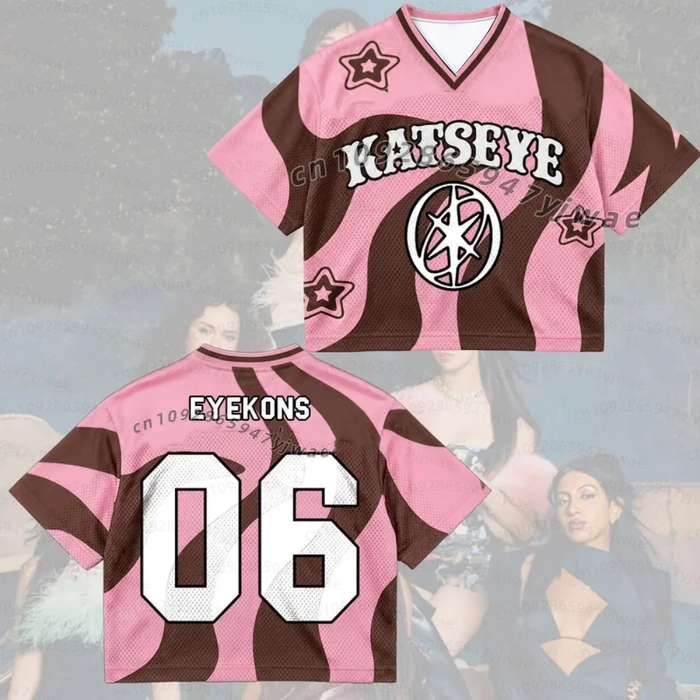 2026 KATSEYE The Wildworld Tour Candy Pink Brown Swirl Wavy Mixed Mesh Jersey Fan-Geschenke Kinder- und Damen-T-Shirt – Detail 11