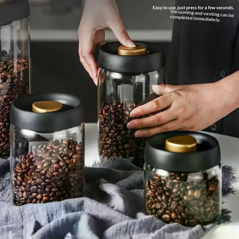 Coffee Bean Storage Container Airtight Lid Sealed With Press-Down Vacuum Glass Canister Food Storage Tea