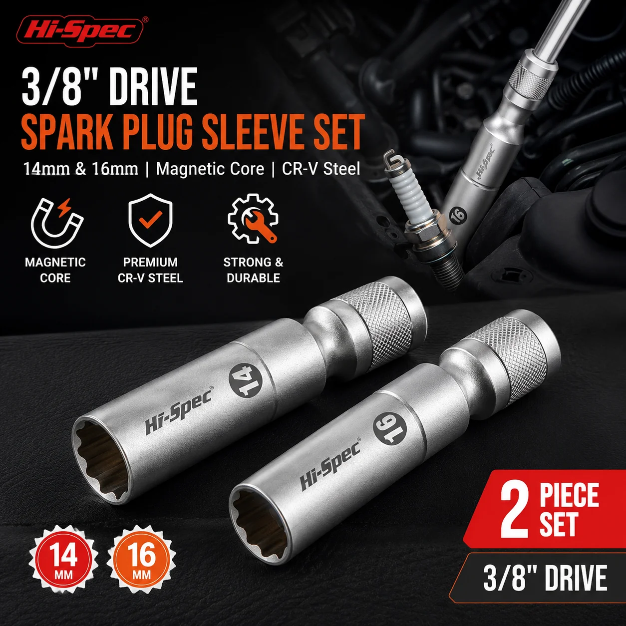 Hi-Spec 14mm 16mm Magnetic Spark Plug Removal Tool Swivel Socket Driver T Handle Ignition Service Wrench for Auto Maintenance