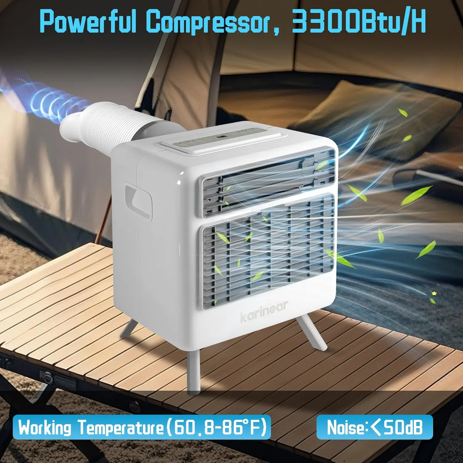 キャンプ用ポータブルエアコン、3300BTU、436W ACユニット、急速冷却、最低温度60度まで ° F、テント、3つの冷却モード、24時間タイマー（グレー）