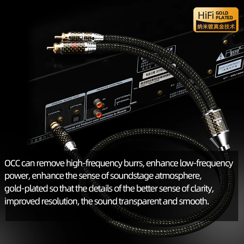 Cavo HiFi RCA a 2RCA Cavo audio amplificatore subwoofer Y Hi-end OCC placcato oro RCA maschio a 2RCA maschio