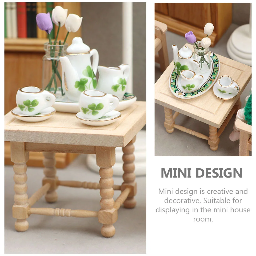 Mini Wooden Tea Table Ornament Decorative Tea Table Prop Mini House Layout Table Photo Prop worlds smallest toys