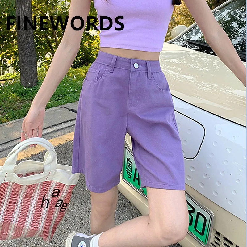 FINEWORDS Korean Classic Blue Wide Leg Shorts Women Summer Vintage Casual High Waist Shorts Jeans Loose Harajuku Denim Shorts