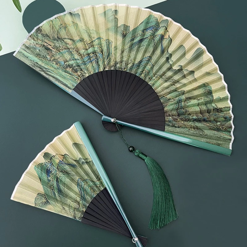 Fan Ancient Folding Fan Chinese Style Qingshan Jiangshan Qianli Summer Portable Folding Fan Chinese Fan  Chinese Dance Fan