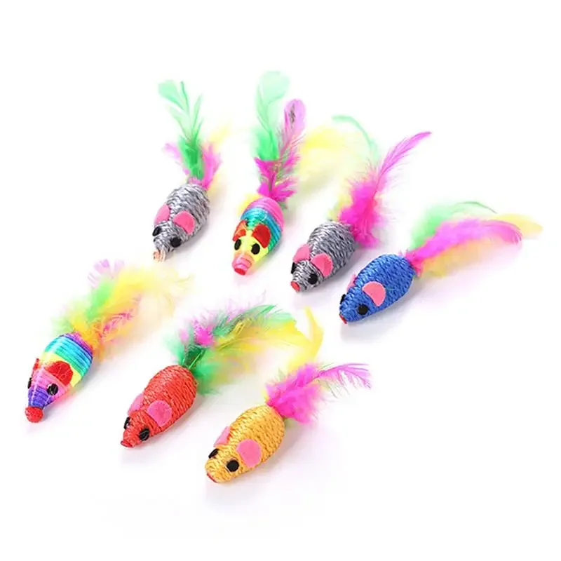 5/1Pcs Cat Toys Creative Artificial Feather Cat Mouse Shape Toy Cat Chew Toy Pet Bite Toys Pet Supplies Random Color