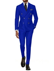 Elegent Royal Blue Suits Double Breasted Formal Business Blazer Wedding Groom Tuxedo 2 Piece Set Jacket Pants Terno Masculino