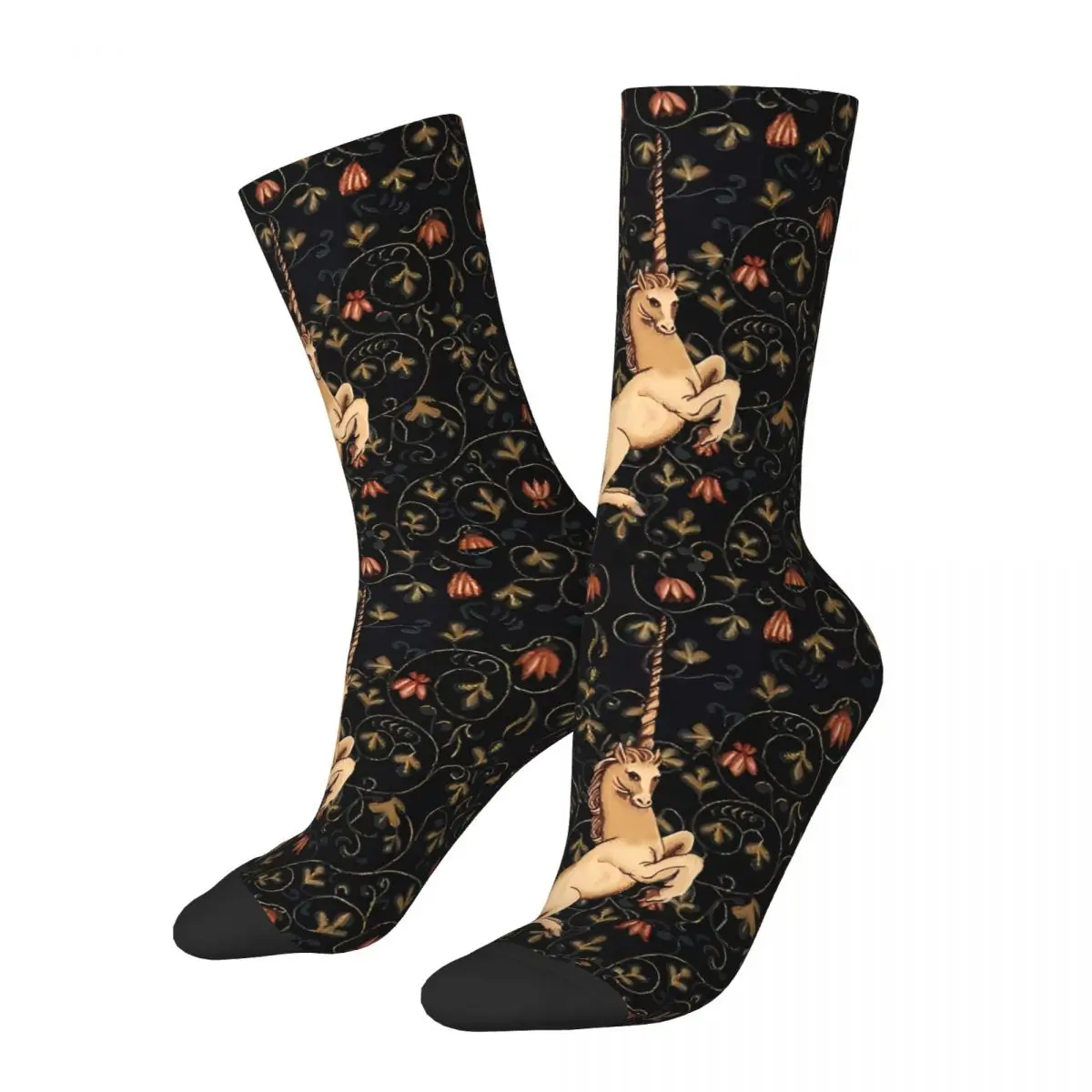 Medieval Unicorn Midnight Floral Tapestry Pillow Socks Sports 3D Print Boy Girls Mid-calf Sock