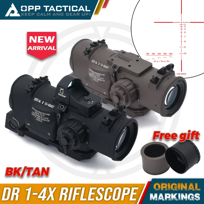 New Tactical DR 1-4x Fixed Dual Field of View Red Illumination Shockproof RlfleScope for Hunting