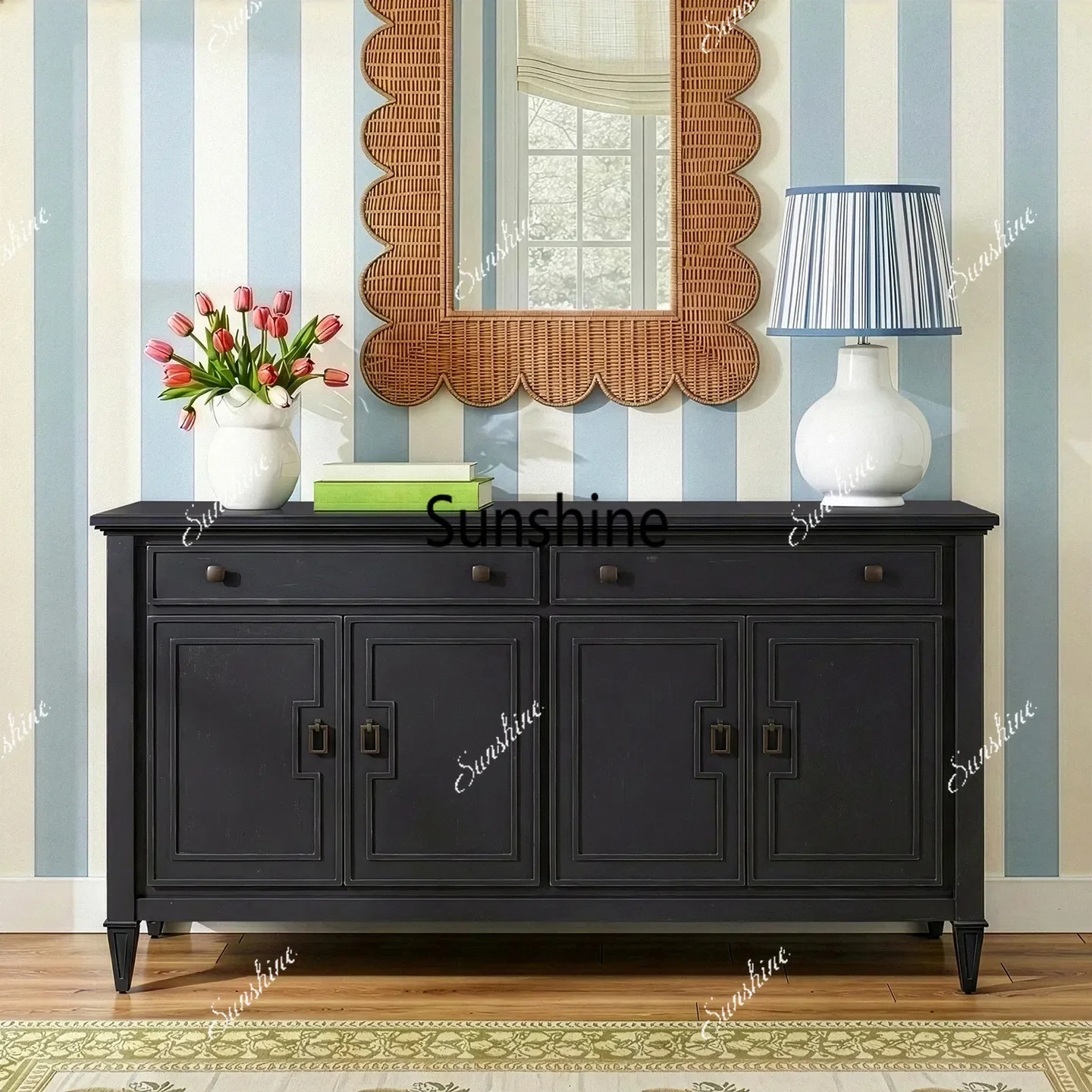 

YAmerican vintage solid wood sideboard, living room storage, entrance storage