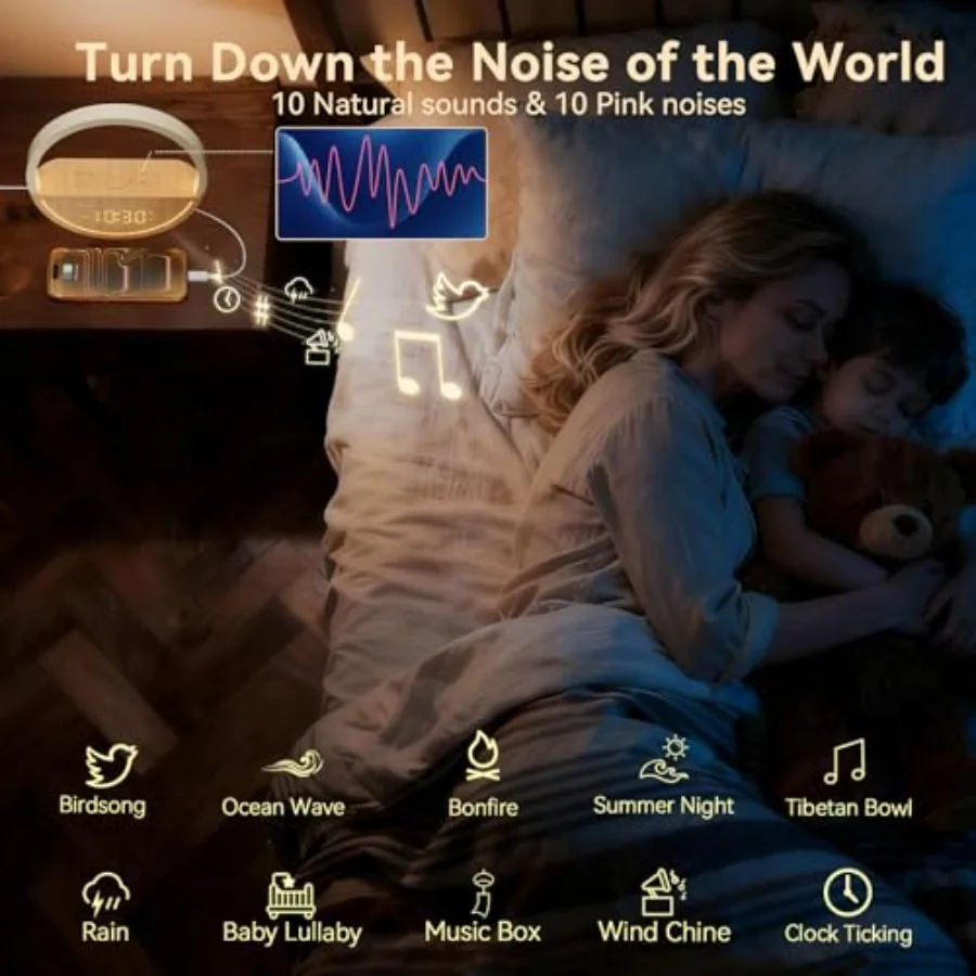 Wake Up Light Sunrise Alarm Clock - White Noise Sound Machine with 20 Soothing Sounds Sleep Better, Weekdays/Weekends Dual Alar view 6