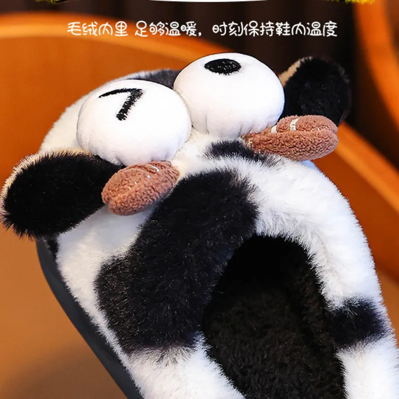 Winter Cartoon Kids Slippers Giraffe Cow Plush Warm Girls Boys Slippers Soft Sole Non Slip Toddler Children Indoor Shoes