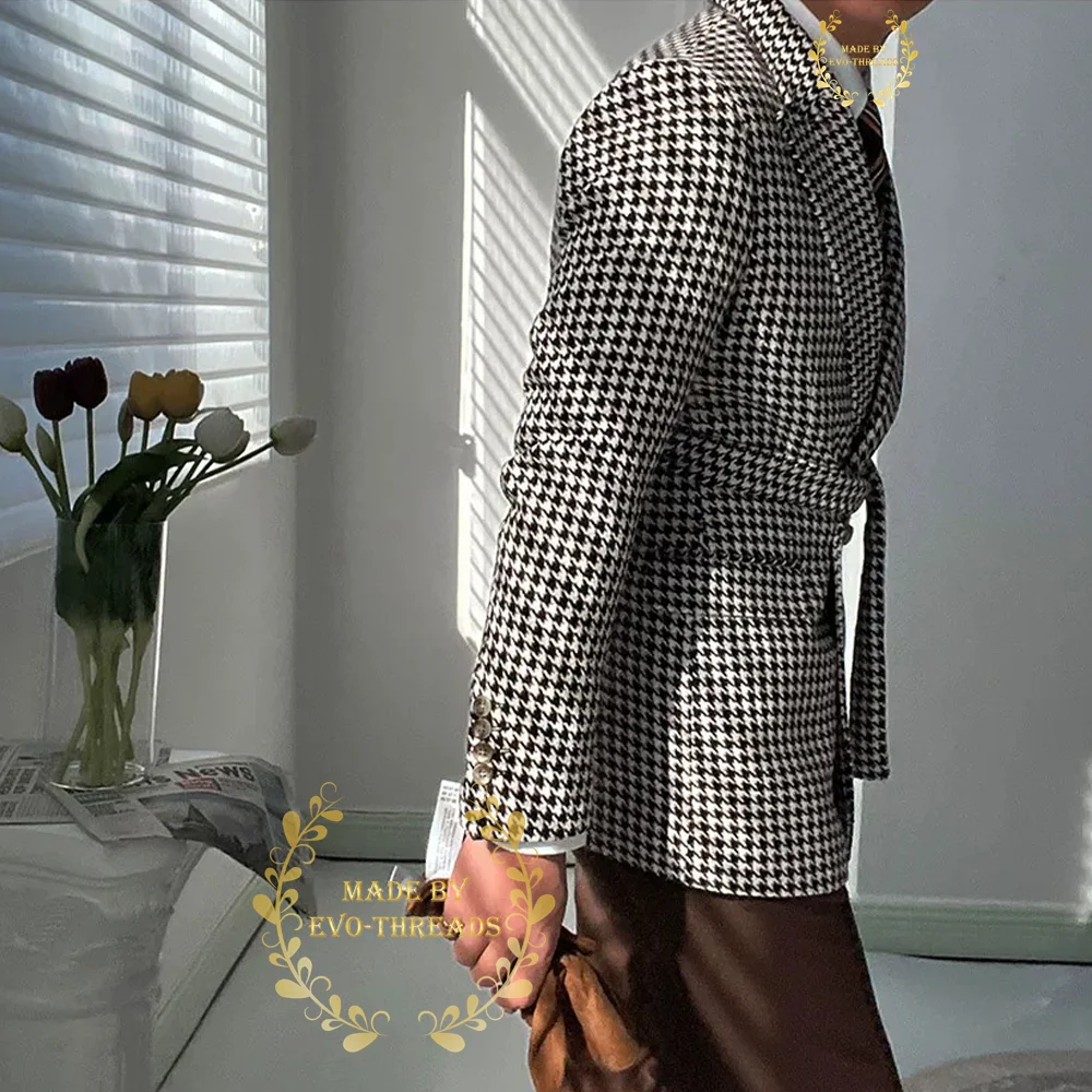 Boys Formal Suit White Black Houndstooth Blazer with Belt Set for Wedding Pageboy Prom Easter Xmas Party Tuxedo for Kids Gift