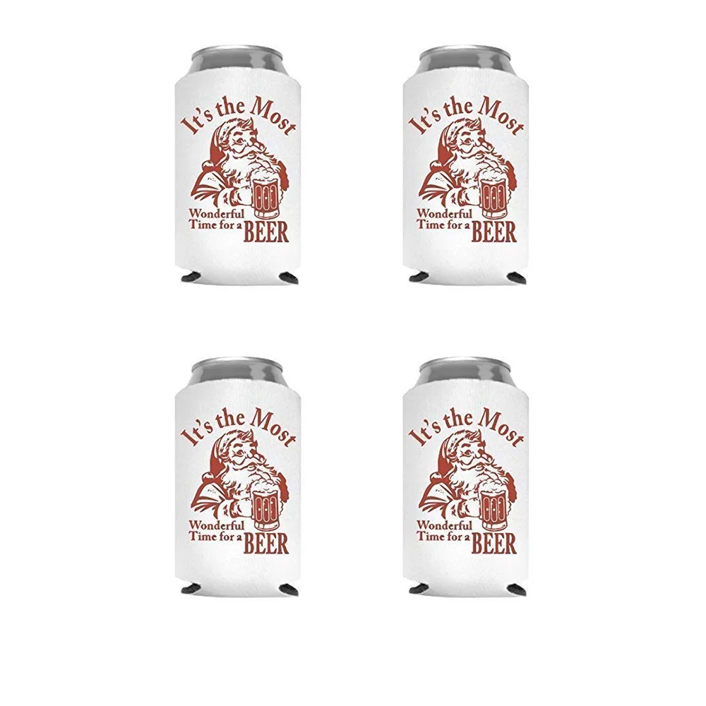 4er-Pack „It's Most Wonderful Time“-Weihnachtsstrumpffüller für Männer, Weihnachtsmann, Bierdose, Kühler, Partybevorzugung, Geschenk, Weihnachtsdekoration