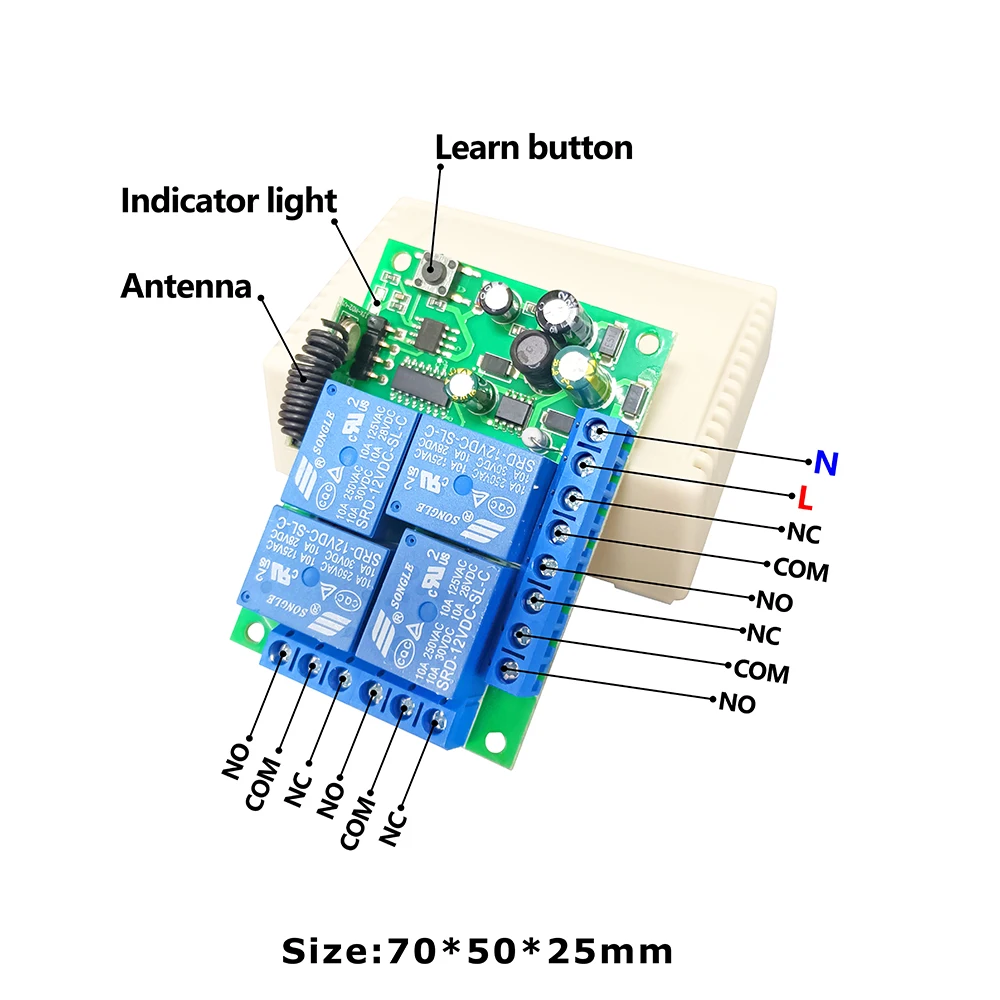 RF 433MHz Wireless Remote Control Switch AC110V 220V 10A 4CH Relay Receiver and 500m Transmitter for Gate Garage Door LED Motor