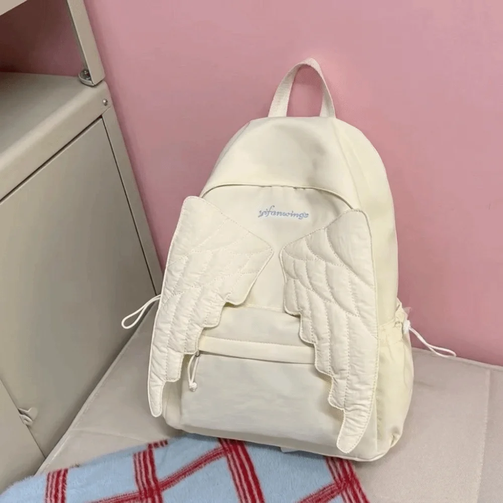 Cute Solid Color Wing Backpack Y2k Lolita Nylon Backpack Large Capacity Lightweight Students School Bag Women