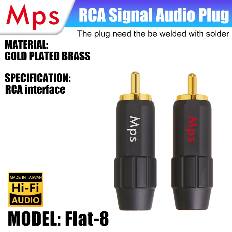 HiFi MPS Flat-8 Audio Copper 24K Golden Plated RCA plug lotus For 8mm cable for CD DVD Amplifier DAC plug