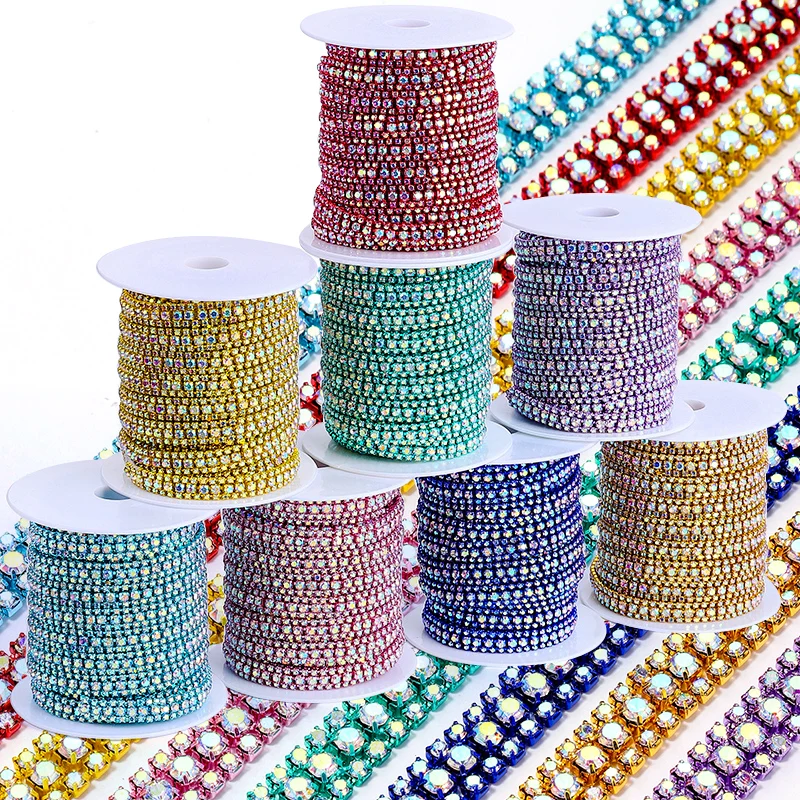 

DUCrystal 5yards/Roll 3rows Crystal Claw Chain Crystal Motif Rhinestone Glass Trim Sew/Glue on DIY Craft.Garment.Decoration