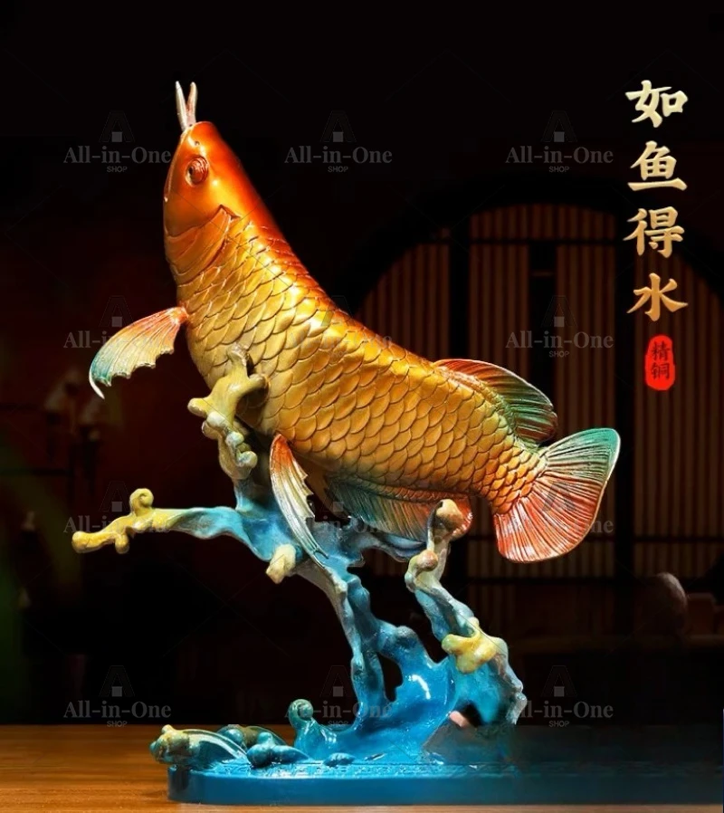 50% DE RÉDUCTION 2023 Good Success Omens Home Shop Company Poisson Arowana en Cuivre Doré BONNE TROUHEUR affaires prospères argent FENG SHUI ART