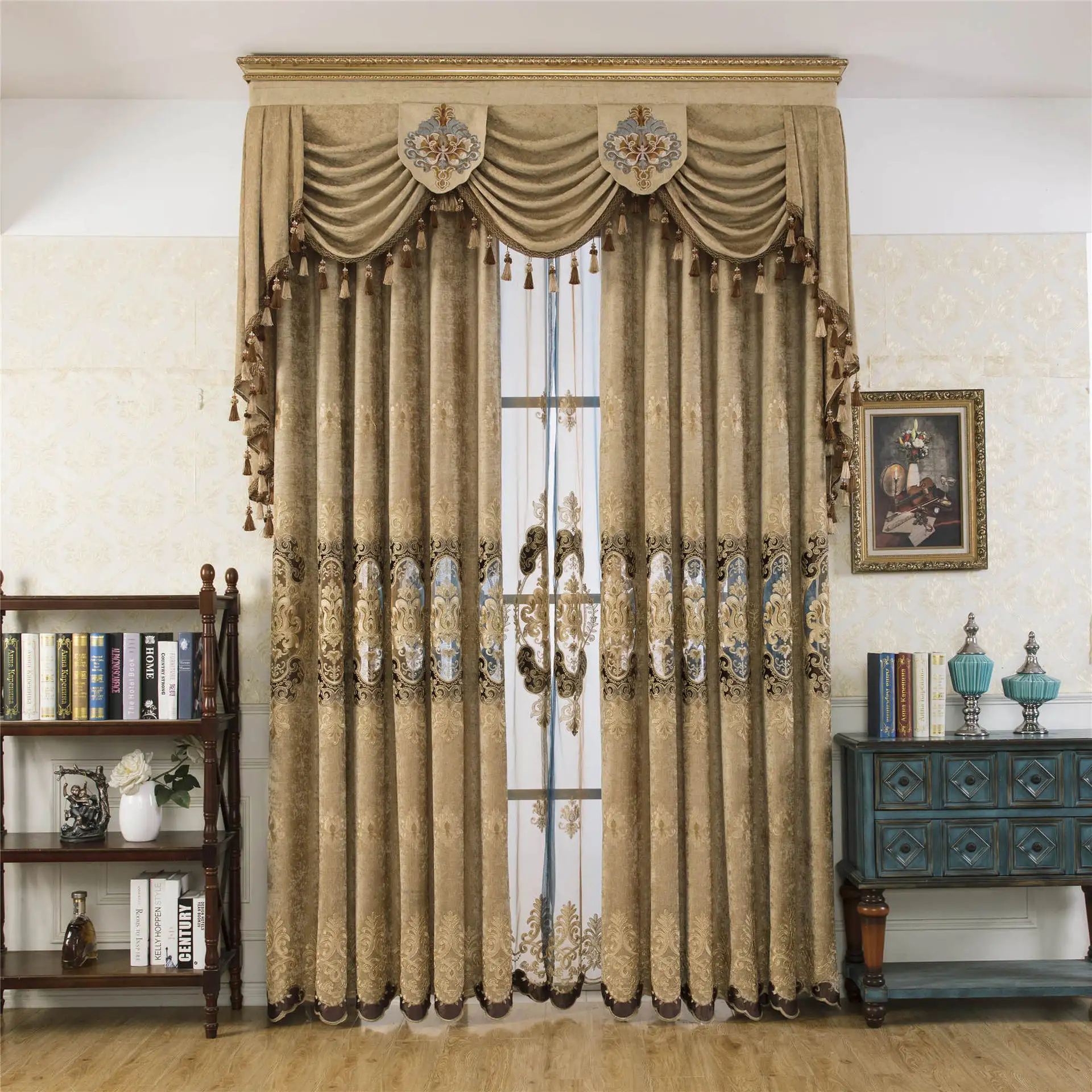 Custom Nordic water-soluble hollow embroidery living room chenille coffee cloth blackout curtain tulle valance drape C1813