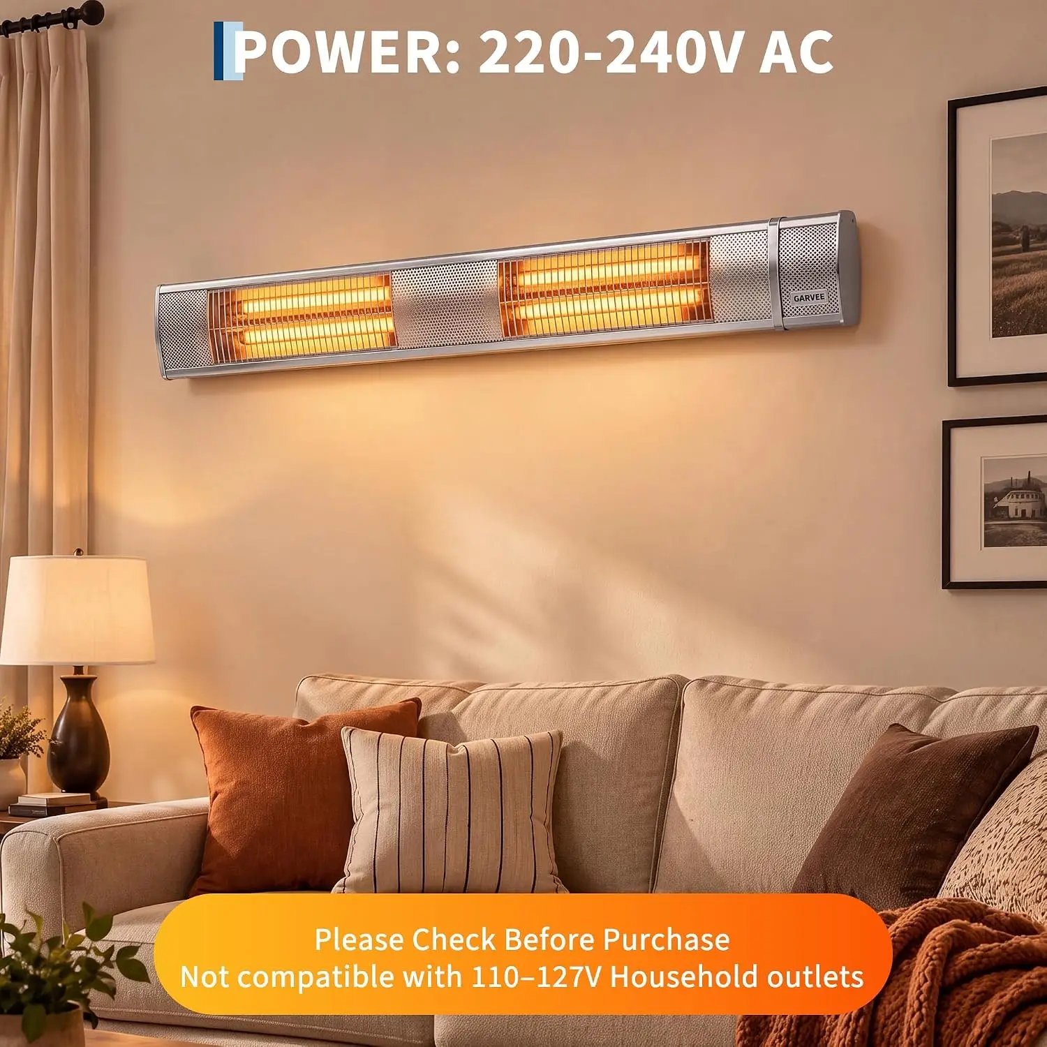 3000W Carbon Infrared Electric Patio Heater with Remote Control 3 Heat Settings Wall Mounted Anodized Aluminum Housing and Rocker Switch for Patio Balcony Garage Workshop and Outdoor Dining