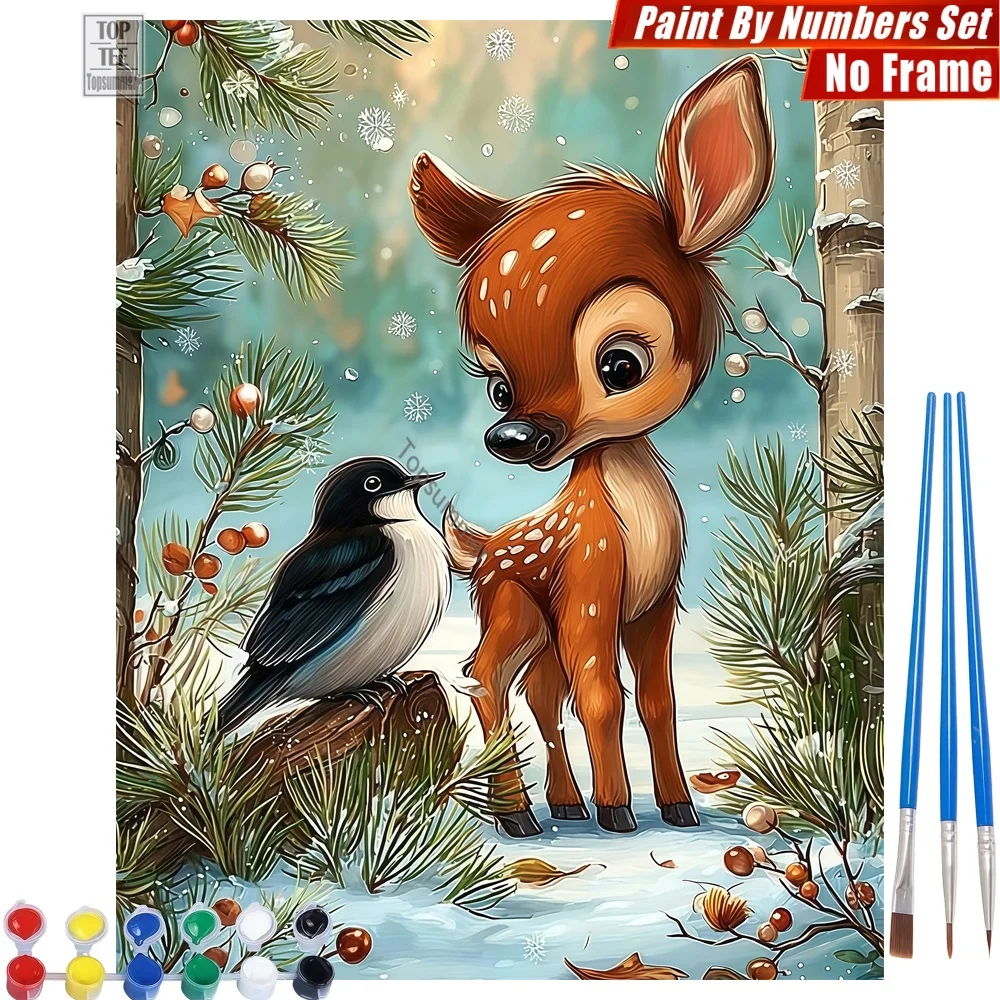 

Fawn Bird Snow DIY Painting By Numbers Set - Fawn Bird Snow Relaxing Activities Christmas Gift For Mom