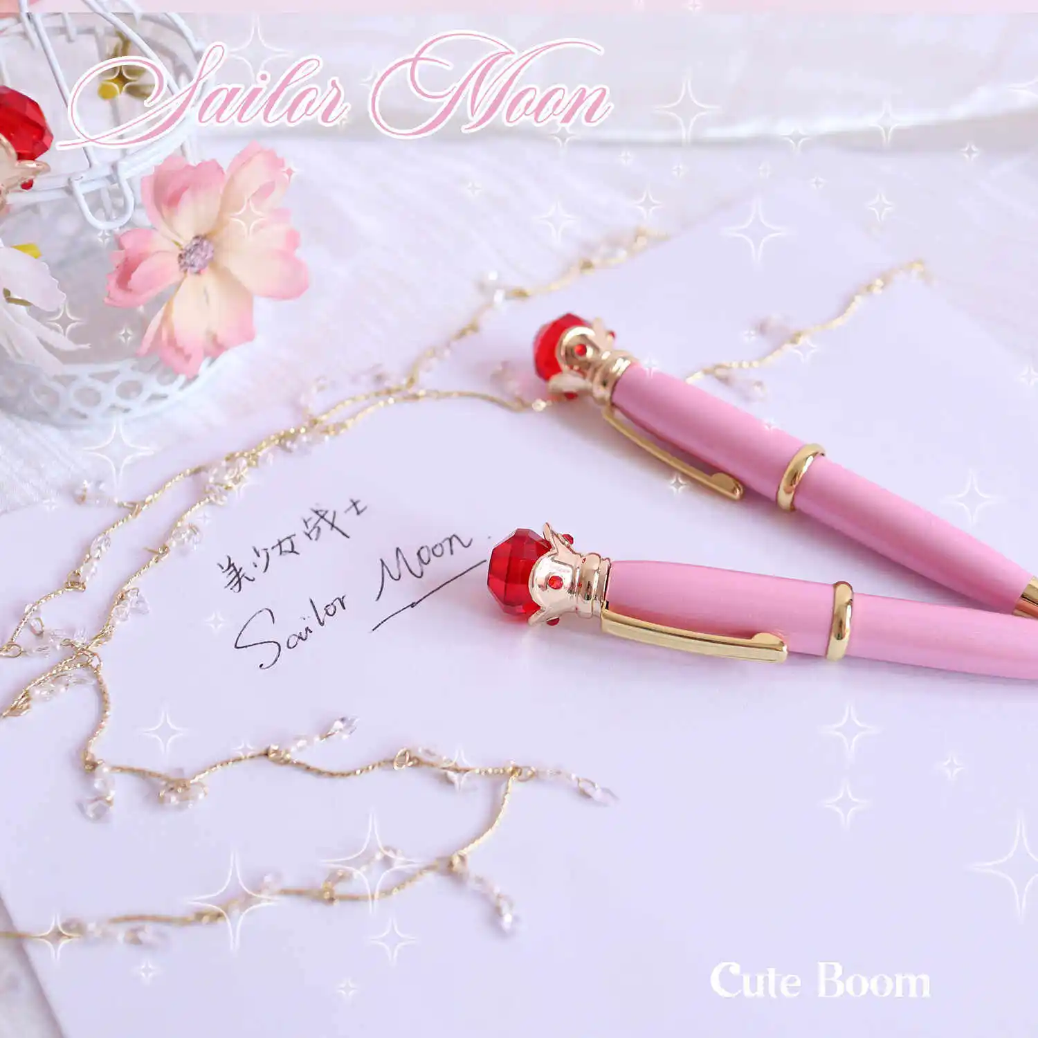 Anime Sailor Ballpoint Pens Props Portable Students Stationery Supplies Cute Pink Transformer Pen Cosplay Birthday Xmas Gifts