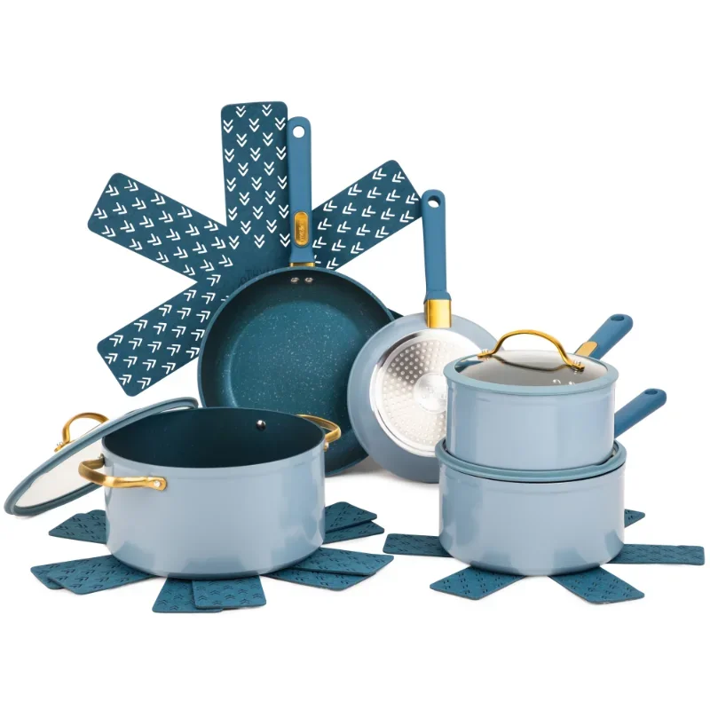 Thyme & Table Non-Stick 12-Piece Cookware Set, Greencookware  pots and pans set