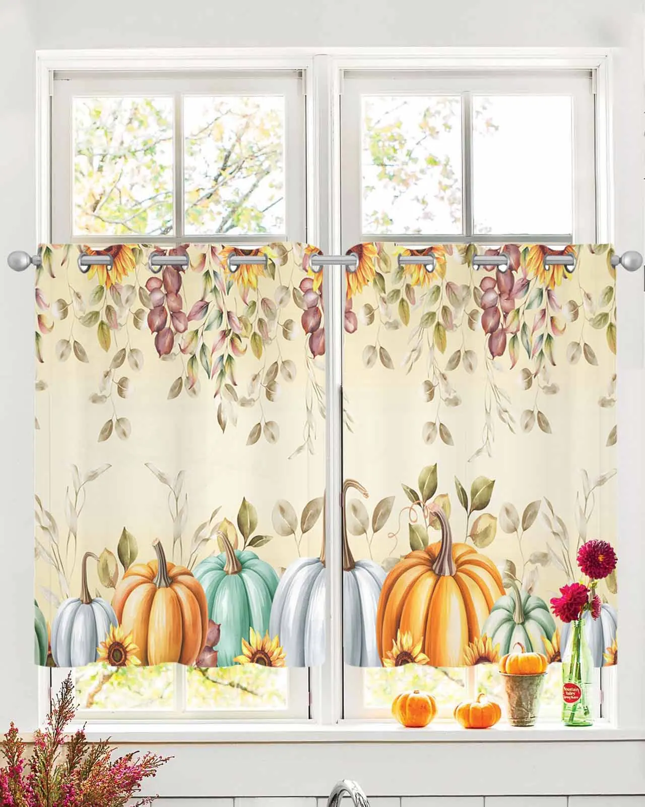

2 Panels Set Tulle Window Curtains Yellow Gradient Sunflower Pumpkin Rod Pocket Grommet Top Curtains for Bedroom and Living Room