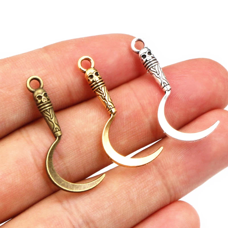 20pcs 30x11mm Death Sickle Charms Pendant Bronze Antique Gold Silver Color DIY Jewelry Accessories for Necklace Bracelet