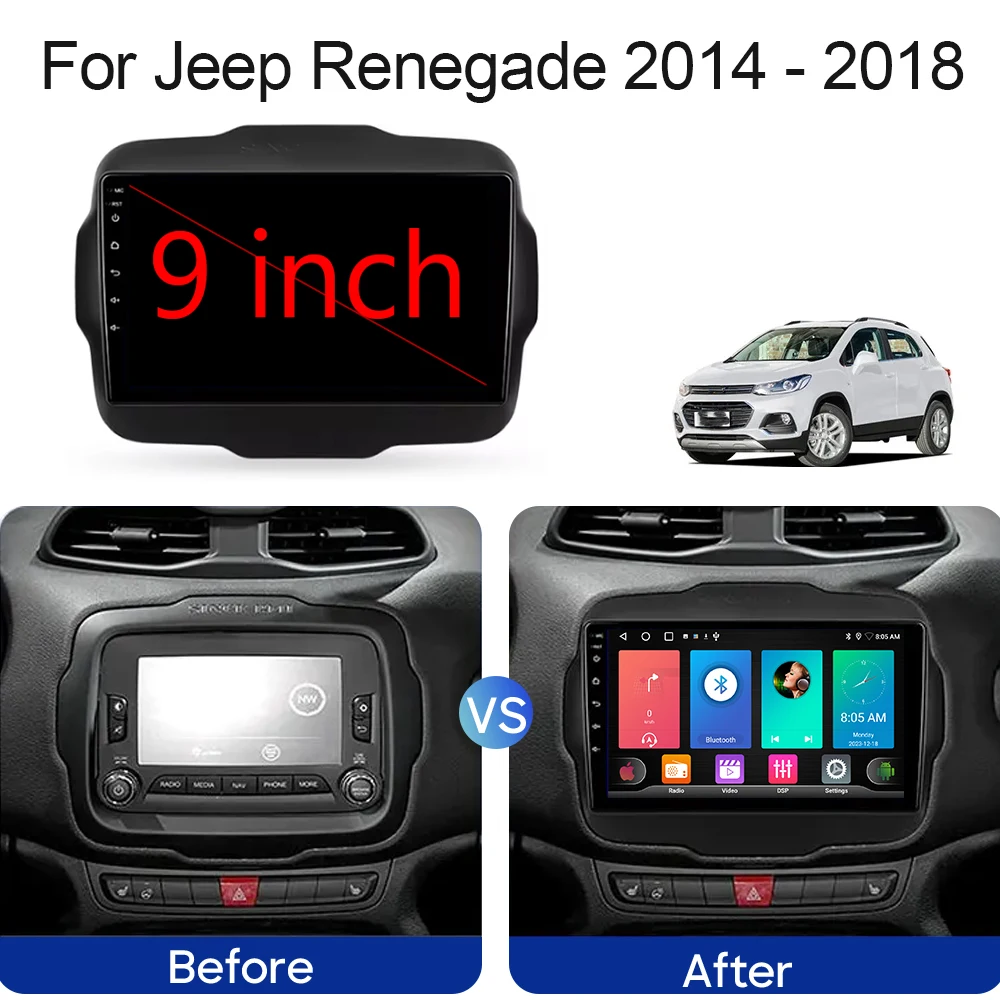 Touchscreen Voor Jeep Renegade 2014 - 2018 Android Auto Autoradio Head Unit Multimedia Videospeler Gps Navigatie Geen 2din Dvd