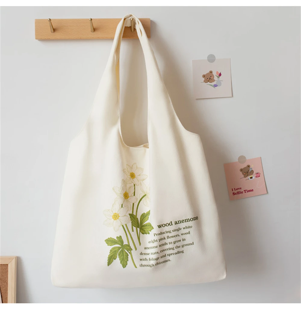 White Canvas Vest Shopping Bags Illustration Eco Reusable Foldable Shoulder Bag Retro Large Capacity Tote Bag Women Handbag 2024