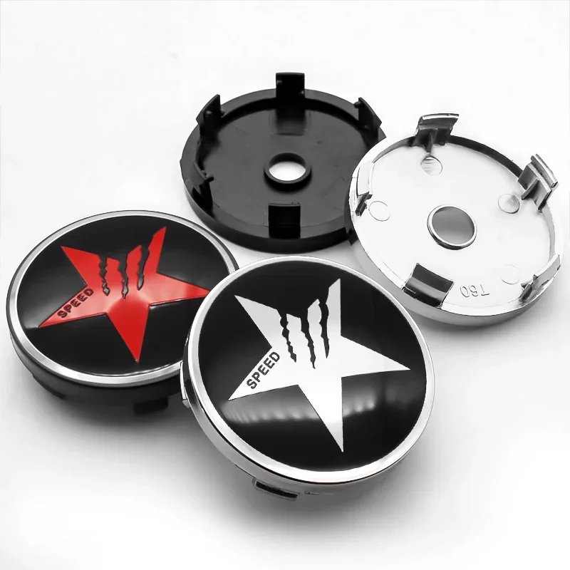 

4pcs 56mm/60mm cool SPEED five-pointed star logo Hub Cap Badge emblem sticker Car Wheel Center Sticker Auto Styling Accessories