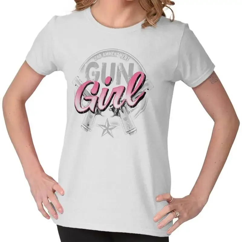 Cute Gun Girl 2nd Amendment 2A Gym Workout Womens Top Junior Graphic Tee