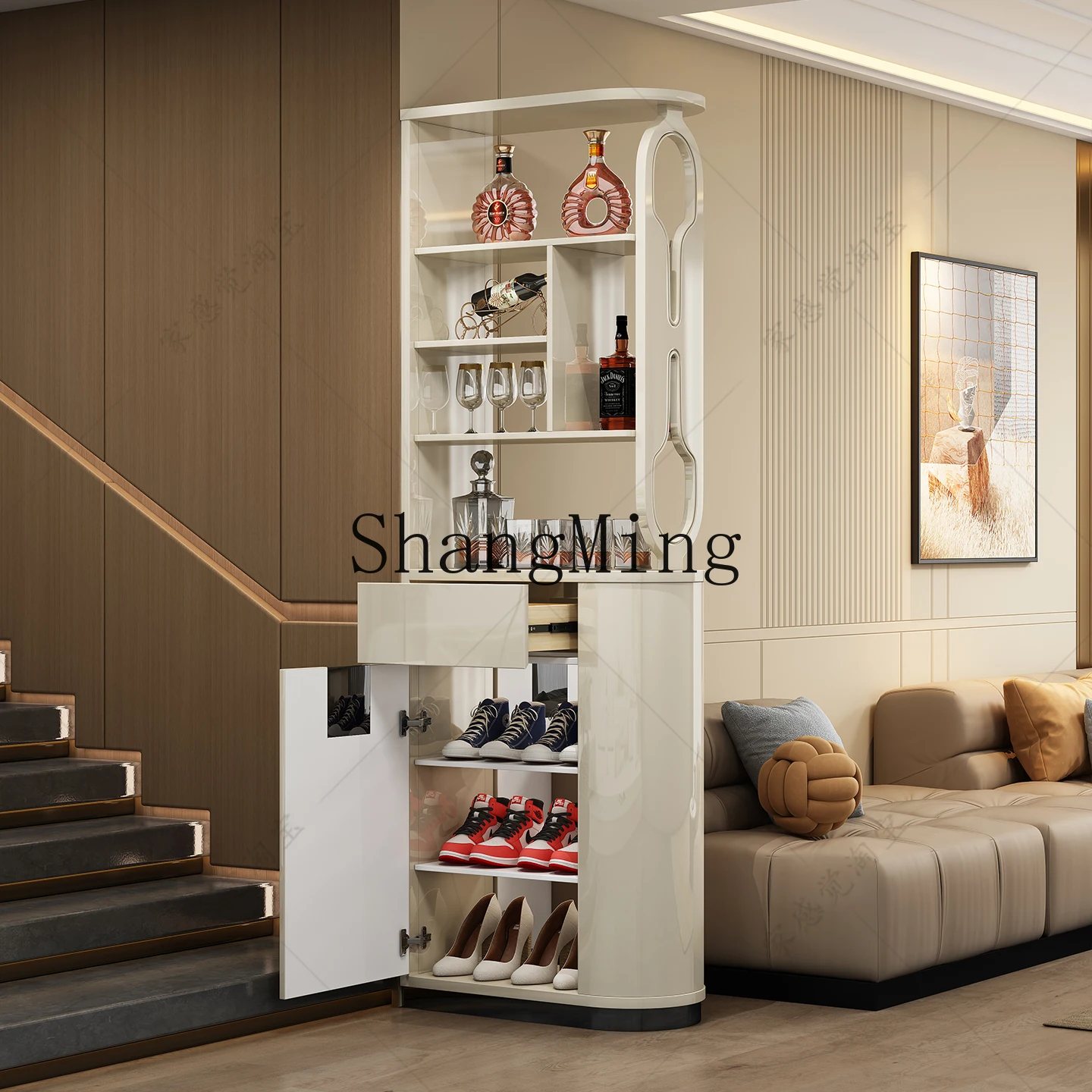 

CL Entry-Level Living Room Small Apartment Entryway Cabinet Cream Style Sofa Side Partition Modern Wall-Mounted Storage Rack
