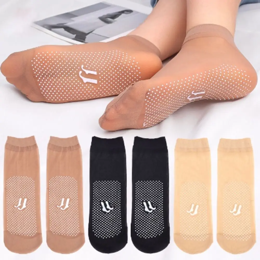 

New Breathable Crystal Glass Silk Socks Non-Slip Skin-Friendly Ankle Socks Massage Bottom Non-marking Silk Sheer Ankle Socks