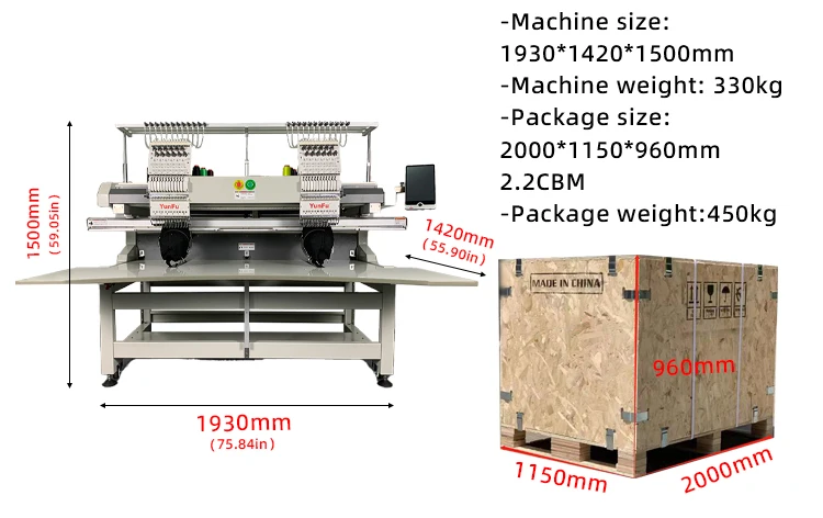 High-quality Computerized Two-Head 12/15 Needles 1200 RPM Engine Embroidery Apparel Machine Home Use Caps T-Shirts Finished
