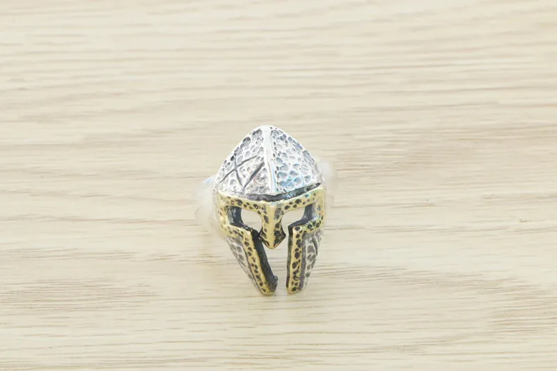 European and American creative S925 sterling silver jewelry handmade retro Thai silver personalized ring for men's helmet armor