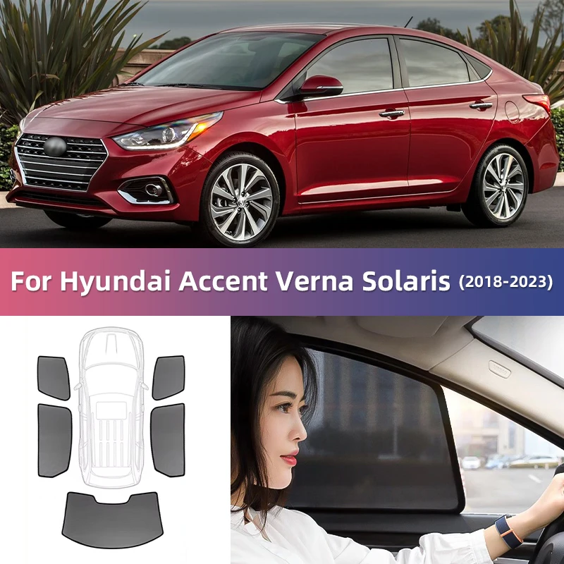 For Hyundai Accent Verna Solaris 2018-2023 Car Sunshade Front Windshield Magnetic Mesh Curtain Rear Side Window Sun Visor Shade