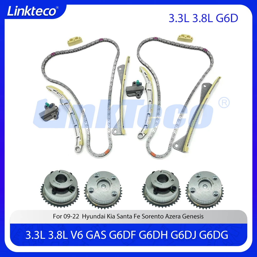 

Engine Timing Chain Kit Camshaft VVT Gears Fit 3.3 3.8 L V6 GAS G6D For Hyundai Kia Santa Fe Sorento Azera Genesis 3.3L 3.8L