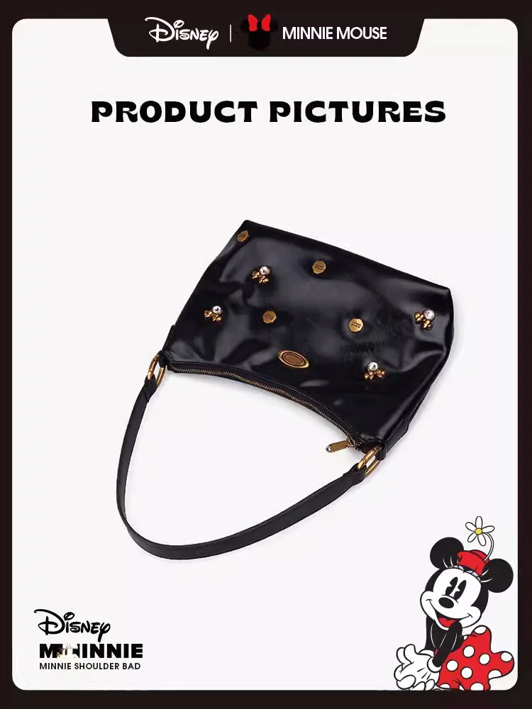 Disney Fashion Minnie Diamond Inlaid Tote Bag Commuter Shoulder Bags Retro High-End Women\'s Underarm Bag For Girl Messenger Bag