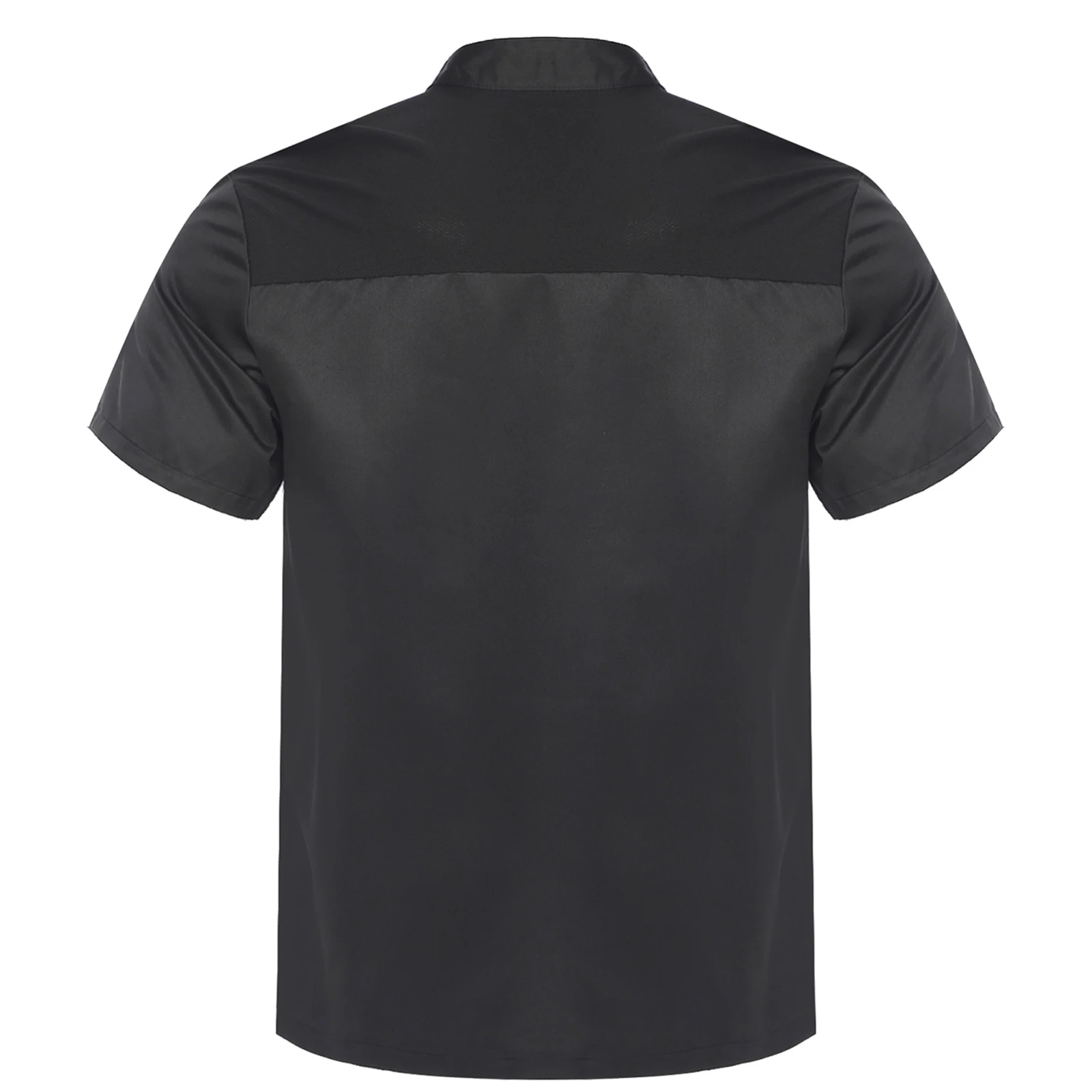 Cappotto da cuoco da uomo con collo a lupetto, manica corta, bottoni a pressione, giacca da cuoco con retro in rete traspirante, per cucina, ristorante, mensa dell'hotel