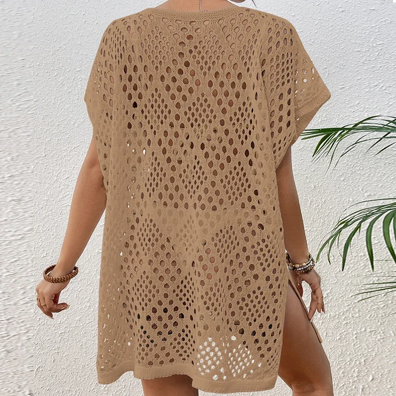 BWQ New Style Knitting Hollow Out Loose Beachwear Cover Up Women's Beach Holiday Swimsuit Sunscreen Smock Bikini Cover-Ups