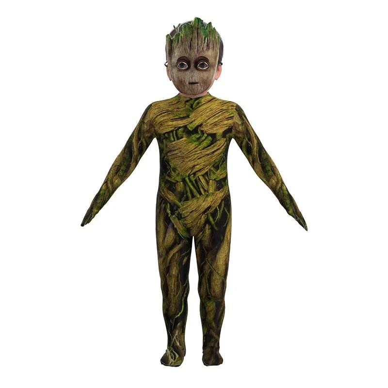 Kids Guardians of The Galaxy Groot Cosplay Costume Bodysuit Jumpsuit Mask Halloween Costume for Children Boys