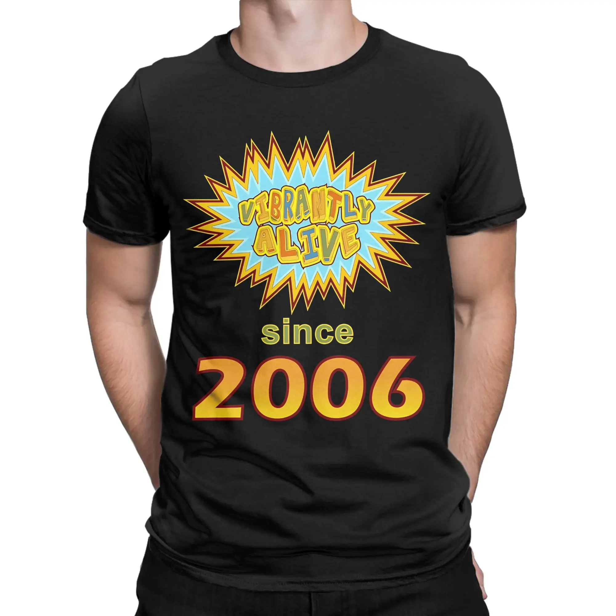 T-shirt vintage 2006 avec graphisme amusant et coloré, 100% coton, pour hommes