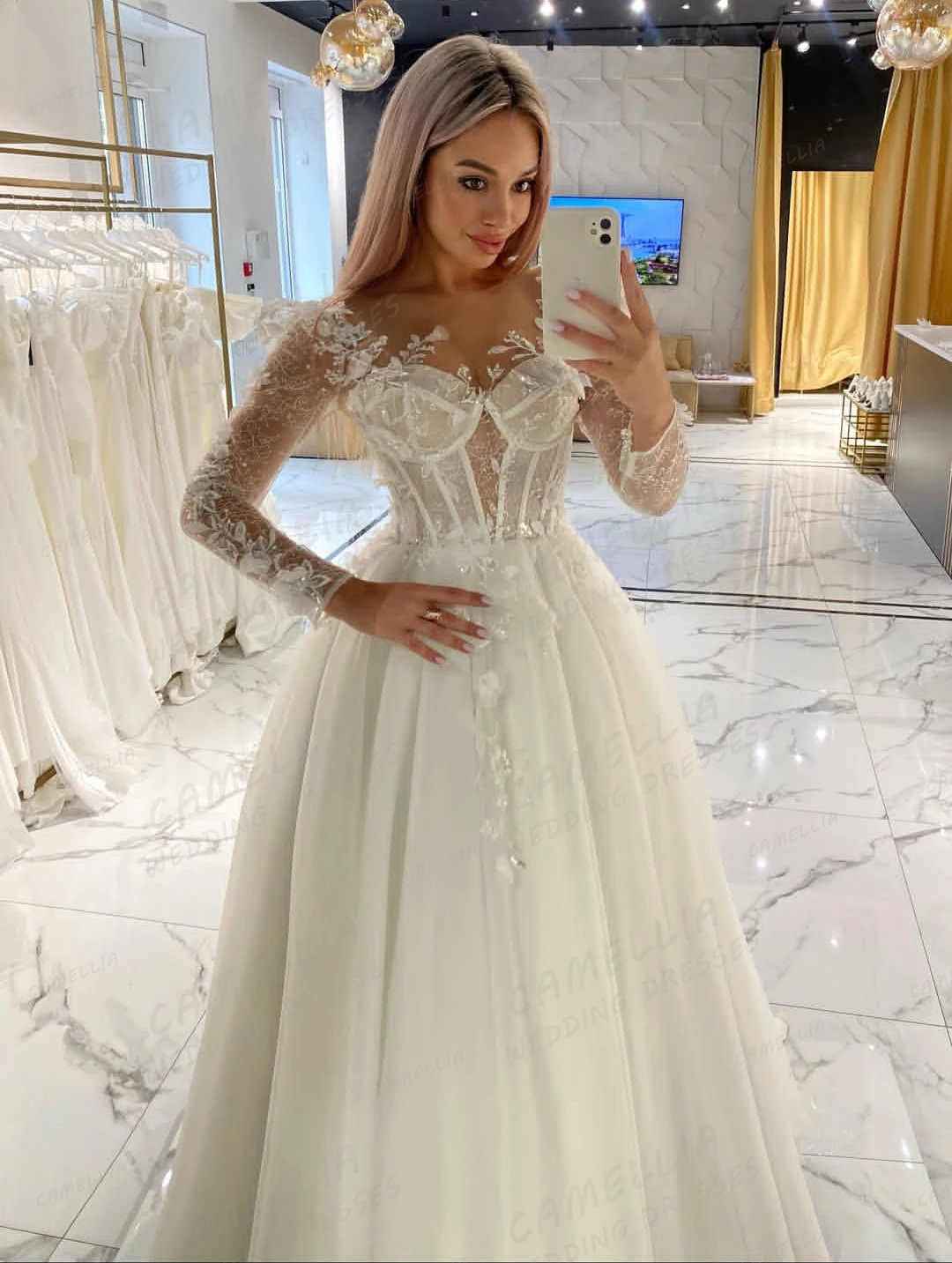 Vestidos de casamento simples querida feminino uma linha renda manga longa brilhante vestidos de noiva tule vestidos de novia festa personalizada