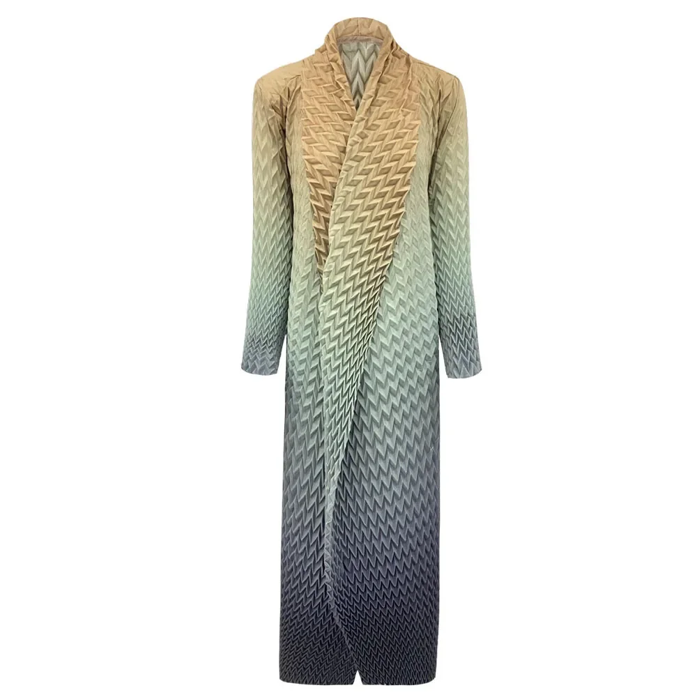 Miyake-プリーツの女性用ロングドレス,グラデーションカラー,プリーツカーディガン,圧縮された衣類,キードレス,秋,新しい,2023